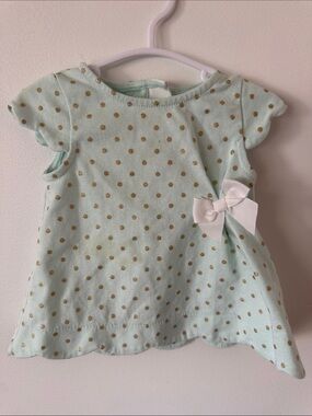 Tahari Mint Green Dress with Gold Dots and White Bow